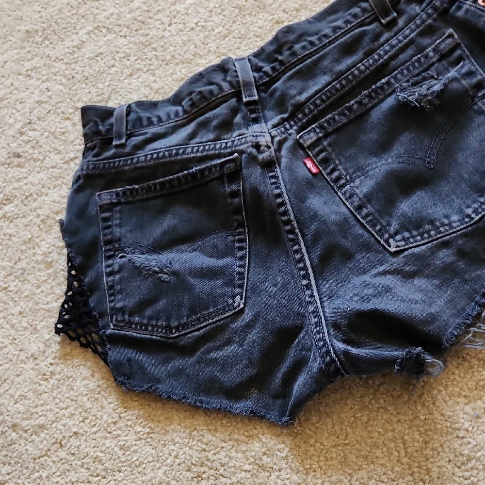 Furst of a Kind Reworked Levi's Dark Denim Distressed Shorts Mesh Sides Sz M